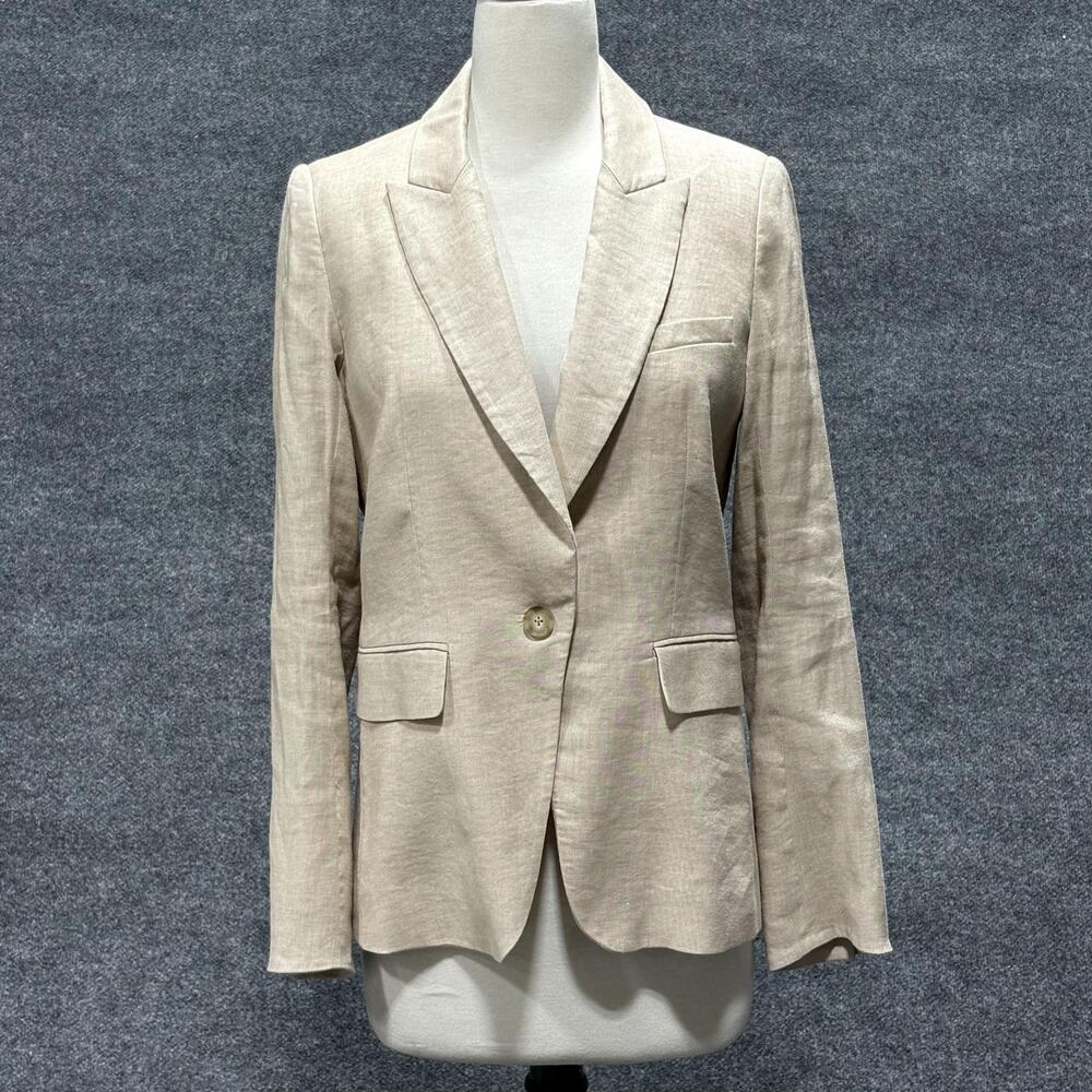 Veronica Beard Blazer Womens 8 Beige Linen Blend Cutaway Dickey Jacket Made USA